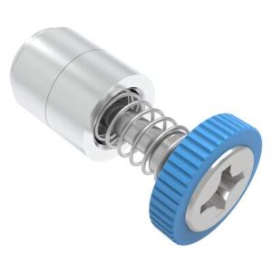 Captive Screw, 4-40 Thread, Press-in, Phillips Recess, Knurled Blue Knob - Image 1