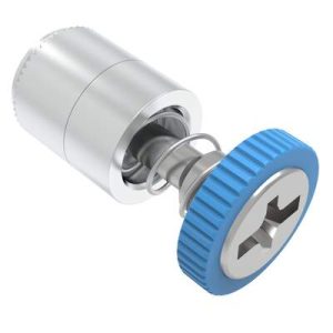 Captive Screw, 6-32 Thread, Press-in, Phillips/Slot Combination, Knurled Blue Knob - Image 1