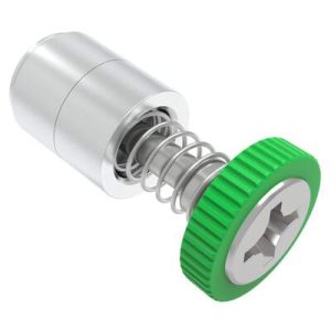 Captive Screw, M3 X 0.5, Press-in, Phillips Recess, Knurled Green Knob - Image 1