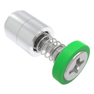 Captive Screw, M3 X 0.5, Press-in, Phillips Recess, Smooth Green Knob