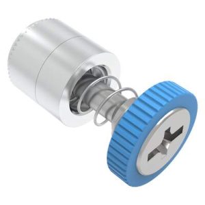 Captive Screw, M4 X 0.7, Press-in, Phillips/Slot Combination, Knurled Blue Knob