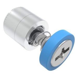 Captive Screw, M4 X 0.7, Press-in, Phillips/Slot Combination, Smooth Blue Knob - Image 1