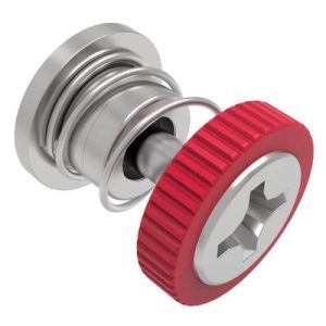 Captive Screw, 4-40 Thread, Press-in, Phillips Recess, Knurled Red Knob - Image 1