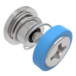 Captive Screw, 4-40 Thread, Press-in, Phillips Recess, Smooth Blue Knob - Image 1
