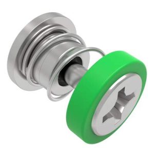 Captive Screw, 4-40 Thread, Press-in, Phillips Recess, Knurled Green Knob