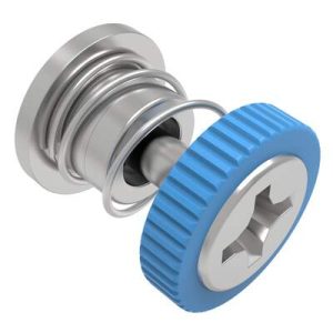 Captive Screw, M3 X 0.5 Thread, Press-in, Phillips Recess, Knurled Blue Knob - Image 1