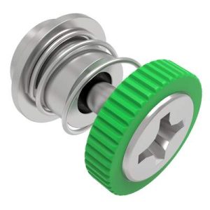 Captive Screw, 4-40 Thread, Surface Mount Technology, Phillips Recess, Knurled Green Knob - Image 1