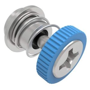 Captive Screw, M3 X 0.5 Thread, Surface Mount Technology, Phillips Recess, Knurled Blue Knob - Image 1