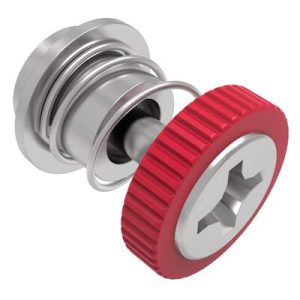 Captive Screw, M3 X 0.5 Thread, Surface Mount Technology, Phillips Recess, Knurled Red Knob - Image 1