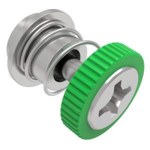 Captive Screw, M3 X 0.5 Thread, Surface Mount Technology, Phillips Recess, Knurled Green Knob - Image 1