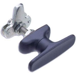 Cam Latch T-Handle, Turn Counterclockwise to Latch / Lock, Long Cam, Zinc Alloy, Powder Coat, Black