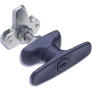 Cam Latch T-Handle, Turn Clockwise to Latch / Lock, Long Cam, Zinc Alloy, Powder Coat, Black
