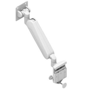 Monitor Mount, Height Adjusting, Single Arm, With VESA Mounting Plate, Rail Mount, Aluminum Alloy, Powder Coat, White
