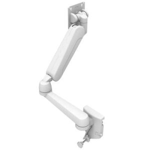 Monitor Mount, Height Adjusting, Double Arm, With VESA Mounting Plate, Rail Mount, Aluminum Alloy, Powder Coat, White