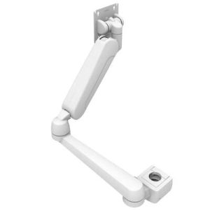 Monitor Mount, Height Adjusting, Double Arm, With VESA Mounting Plate, Pole Mount, Aluminum Alloy, Powder Coat, White