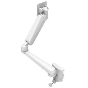 Monitor Mount, Height Adjusting, Double Arm, With VESA Mounting Plate, Rail Mount, Aluminum Alloy, Powder Coat, White