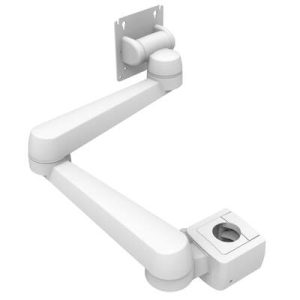 Monitor Mount, Tilt & Swivel, Double Arm, Pole Mount, Aluminum Alloy, Powder Coat, White - Image 1