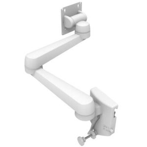 Monitor Mount, Tilt & Swivel, Double Arm, Rail Mount, Aluminum Alloy, Powder Coat, White - Image 1