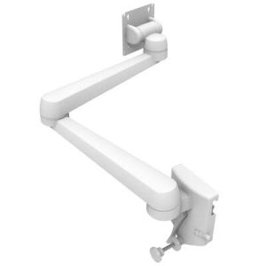 Monitor Mount, Tilt & Swivel, Double Arm, Rail Mount, Aluminum Alloy, Powder Coat, White - Image 1
