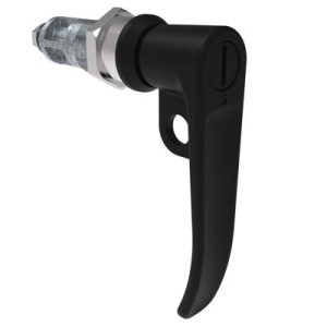 Quarter-Turn Cam Latch, Slotted Tool Access, L-Handle, Pad Locking, Sealed, Zinc Alloy, Powder Coat, Black