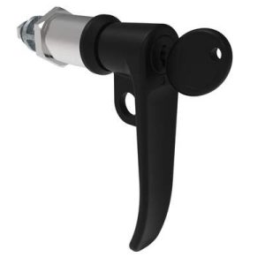 Quarter-Turn Cam Latch, Key Locking (Reversible Key), L-Handle, Pad Locking, Sealed, Zinc Alloy, Powder Coat, Black