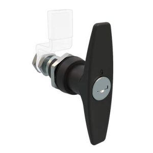 QUARTER-TURN CAM LATCH, ADJUSTABLE GRIP, KEY-LOCKING (R001) T-HANDLE, WITHOUT CAM, SEALED, ZINC ALLOY, POWDER COAT, BLACK - Image 1