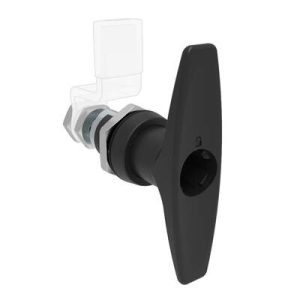 QUARTER-TURN CAM LATCH, ADJUSTABLE GRIP, KEY-LOCKING (WITHOUT LOCK CORE) T-HANDLE, WITHOUT CAM, SEALED, ZINC ALLOY, POWDER COAT, BLACK - Image 1