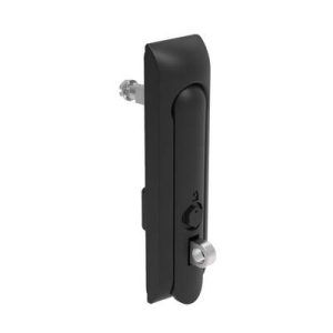 Swinghandle Latch, Medium Size - 125 mm (4.92 in), With Padlock Hasp, Use with Linear Actuator or as Single Point Latch, Bellcore 216 Key, Non-Sealed, Zinc Alloy, Powder Coated, Black