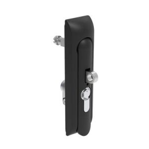 Swinghandle Latch, Medium Size - 125 mm (4.92 in), With Padlock Hasp, Use with Linear Actuator or as Single Point Latch, Bellcore 216 Key DIN, Non-Sealed, Zinc Alloy, Powder Coated, Black