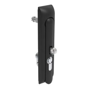 Swinghandle Latch, Large Size - 150 mm (5.9 in), With Padlock Hasp, Use with Linear Actuator or as Single Point Latch, Bellcore 216 Key DIN, Non-Sealed, Zinc Alloy, Powder Coated, Black