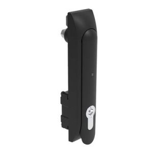 Swinghandle Latch, Large Size - 150 mm (5.9 in), Push-to-Close Handle, Use with Linear Actuator or as Single Point Latch, Bellcore Hex-Pin Recess DIN, Non-Sealed, Glass filled Nylon, Black