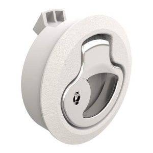 Push-to-Close Latch, Medium Size, Key Locking, 2 - 7 mm (.075-.275 in) Door thickness, 25.5 mm (1.00 in) Grip, Beige Plastic and 316 Stainless Steel, Natural and Electropolished - Image 1