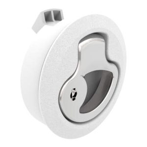 Push-to-Close Latch, Medium Size, Key Locking, 7 - 12 mm (.275-.475 in) Door thickness, 25.5 mm (1.00 in) Grip, White Plastic and 316 Stainless Steel, Natural and Electropolished - Image 1
