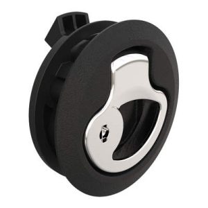 Push-to-Close Latch, Medium Size, Key Locking, 17 - 22 mm (.675-.875 in) Door thickness, 25.5 mm (1.00 in) Grip, Black Plastic and 316 Stainless Steel, Natural and Electropolished - Image 1
