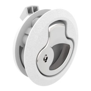Push-to-Close Latch, Medium Size, Key Locking, 17 - 22 mm (.675-.875 in) Door thickness, 25.5 mm (1.00 in) Grip, White Plastic and 316 Stainless Steel, Natural and Electropolished - Image 1
