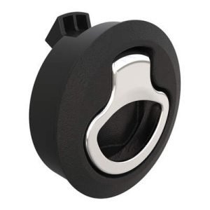 Push-to-Close Latch, Medium Size, No Restriction, 7 - 12 mm (.275-.475 in) Door thickness, 25.5 mm (1.00 in) Grip, Black Plastic and 316 Stainless Steel, Natural and Electropolished