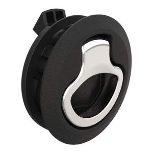 Push-to-Close Latch, Medium Size, No Restriction, 12 - 17 mm (.475-.675 in) Door thickness, 25.5 mm (1.00 in) Grip, Black Plastic and 316 Stainless Steel, Natural and Electropolished