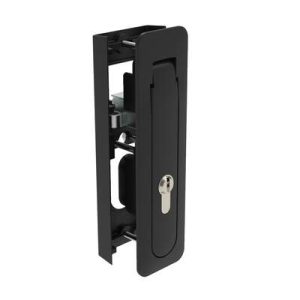 Multi-Point Compression Latch Actuator, Key Locking, DIN 18254 (Lock supplied), NEMA 4 / IP66 Sealed, 24 - 25.5mm (.94 - 1.00 in) Door thickness, Zinc alloy, Powder Coated, Black