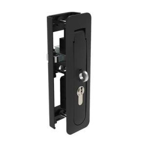Multi-Point Compression Latch Actuator, Key Locking, with Padlock Hasp, DIN 18254 (Lock supplied), NEMA 4 / IP66 Sealed, 24 - 25.5mm (.94 - 1.00 in) Door thickness, Zinc alloy, Powder Coated, Black