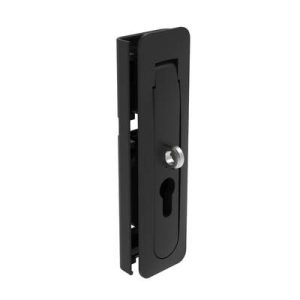 Multi-Point Compression Latch Actuator, Key Locking, with Padlock Hasp, DIN profile (Lock not supplied), NEMA 4 / IP66 Sealed, 1.5 - 3mm (.06 - .12 in) Door thickness, Zinc alloy, Powder Coated, Black