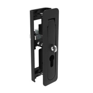 Multi-Point Compression Latch Actuator, Key Locking, with Padlock Hasp, DIN profile (Lock not supplied), NEMA 4 / IP66 Sealed, 24 - 25.5mm (.94 - 1.00 in) Door thickness, Zinc alloy, Powder Coated, Black