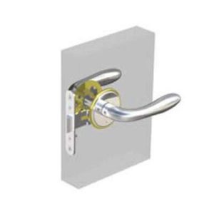 McCoy Entry Door Latch, Portofino Handle with Privacy Knob, Left Hand Out, 28 - 37mm (1.13 - 1.50 in) Door Thickness, Chrome with Diamond Brass Accent