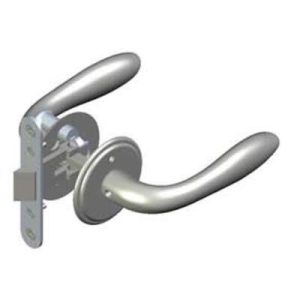 McCoy Entry Door Latch, Portofino Handle with Privacy Knob, Left Hand In, 22 - 30mm (.88 - 1.19 in) Door Thickness, Satin Chrome - Image 1