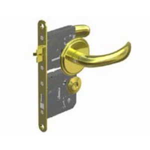 McCoy Star Entry Door Latch, Nova Handle, Star Key Lock, Right Hand Out, 22 - 30mm (.88 - 1.19 in) Door Thickness, Diamond Brass - Image 1