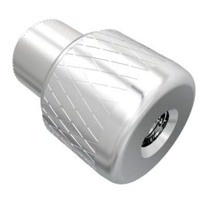 Captive Nut, 10-32 Thread, Thru Hole, Steel Ferrule, Aluminum Knob, Bright