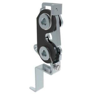 Rotary Push-to-Close Latch, Large Size, Two Stage with Bumper, Bottom with bracket, 1/4-20 Thread, Steel, Zinc Plate, Bright Chromate, Bright