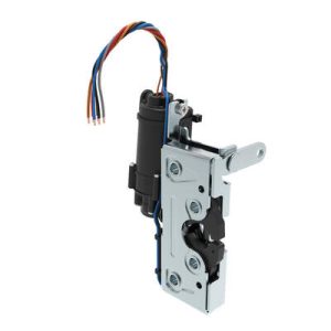 Rotary Push-to-Close Latch, Heavy Duty Size, Two Stage, 12 V  Electronic Actuation with Switch, Perpendicular Lever, 7.2 mm Through Hole, Steel, Zinc Plate, Bright chromate