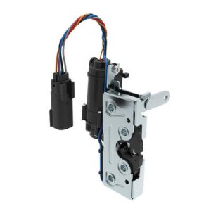 Rotary Push-to-Close Latch, Heavy Duty Size, Two Stage, 12 V  Electronic Actuation with Switch, Perpendicular Lever, 7.2 mm Through Hole, Steel, Zinc Plate, Bright chromate - Image 1