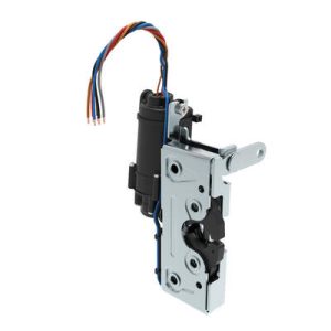 Rotary Push-to-Close Latch, Heavy Duty Size, Two Stage, 12 V  Electronic Actuation with Switch, Perpendicular Lever, 1/4-20 Thread, Steel, Zinc Plate, Bright chromate - Image 1