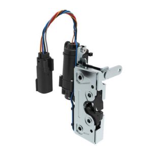 Rotary Push-to-Close Latch, Heavy Duty Size, Two Stage, 12 V  Electronic Actuation with Switch, Perpendicular Lever, 1/4-20 Thread, Steel, Zinc Plate, Bright chromate - Image 1